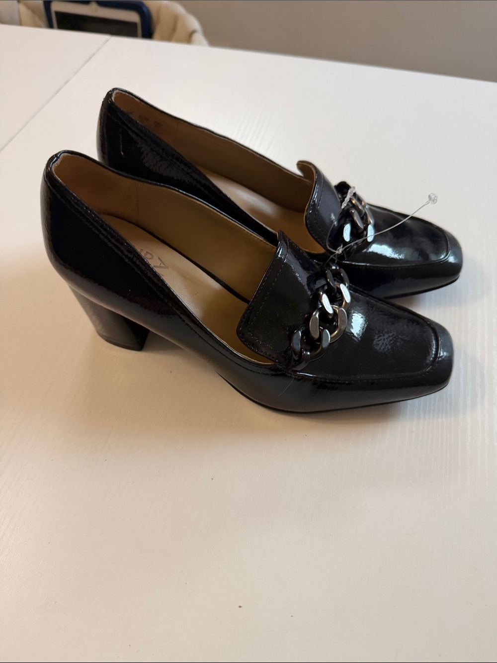 Naturalizer Black Patent Loafers with Chain Accent